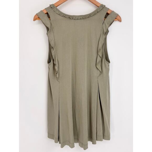 Altar'd State Olive Green Split Shoulder Ruffle V-Neck Tunic Top Size S - Picture 5 of 6